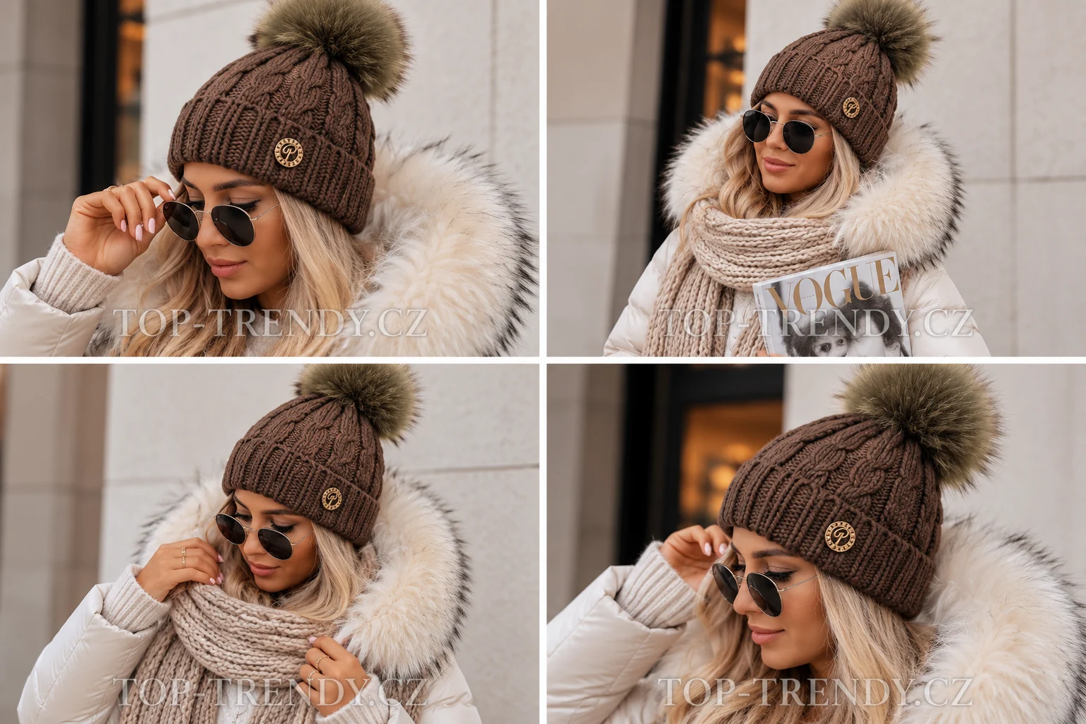 WOMEN’S CABLE-KNIT BEANIE HAT WITH POM-POM AND VENDULA DETAIL