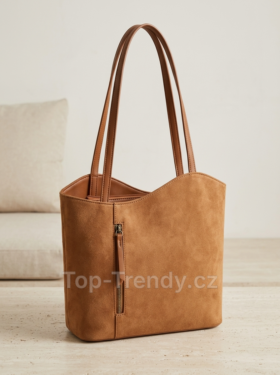WOMEN'S SUEDE SHOPPER BAG WITH FRONT POCKET SAETTE