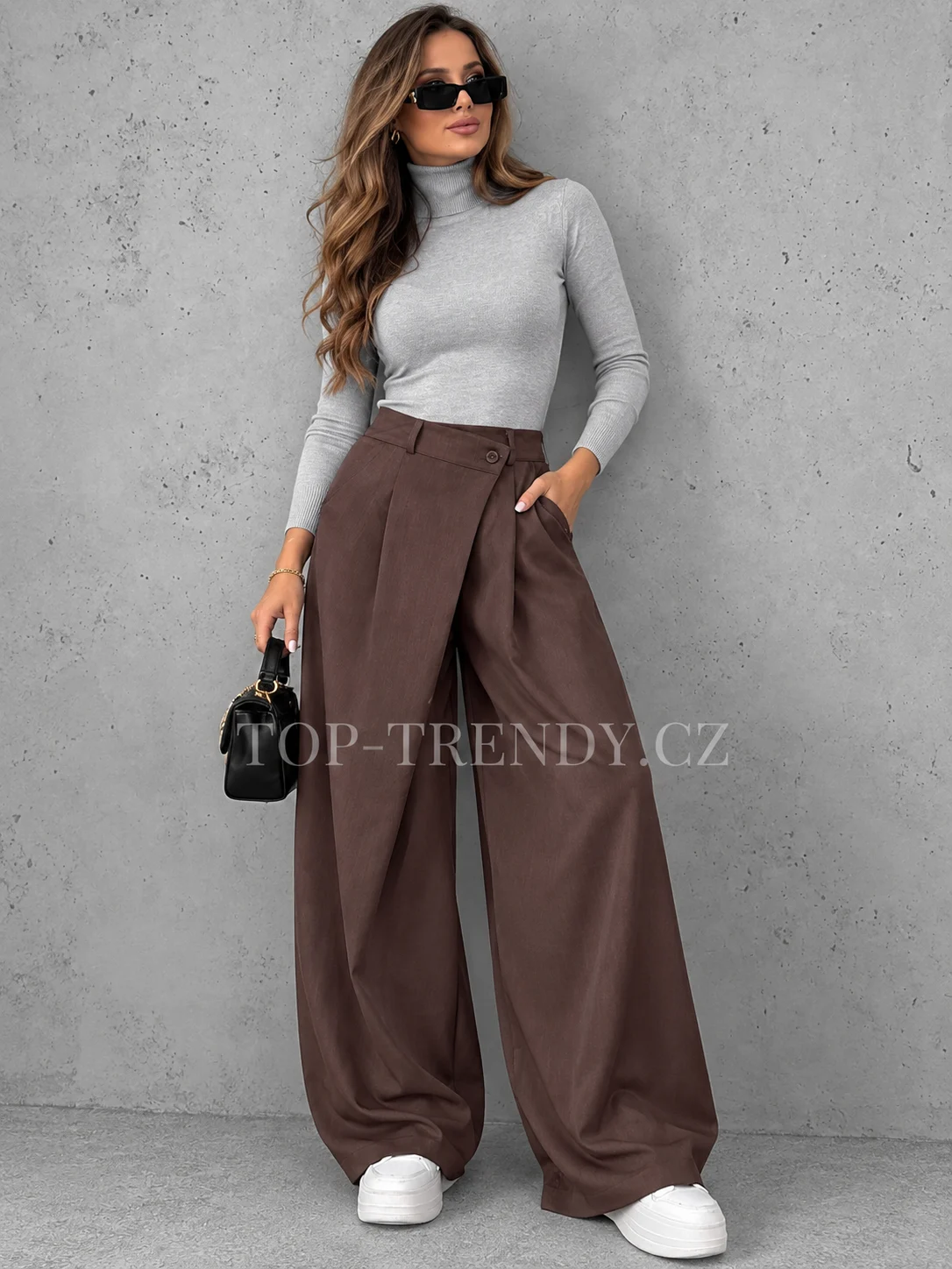 WOMEN'S WIDE-LEG TROUSERS WITH CROSSOVER WAIST TATIANA