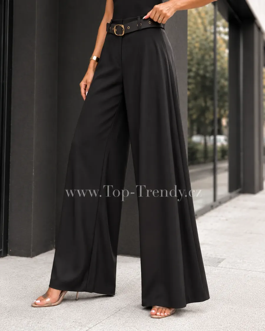 Pantaloni de damă cu croială largă din piele ecologică cu curea Margaux